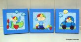 Trio de quadros meninos azul