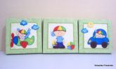 Trio de quadros meninos verde